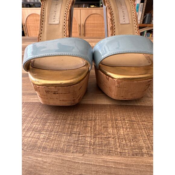 Women's Designer Stella McCartney D'Orsay Patent Cork Wedge, Sky size 36 Glam - Picture 7 of 10